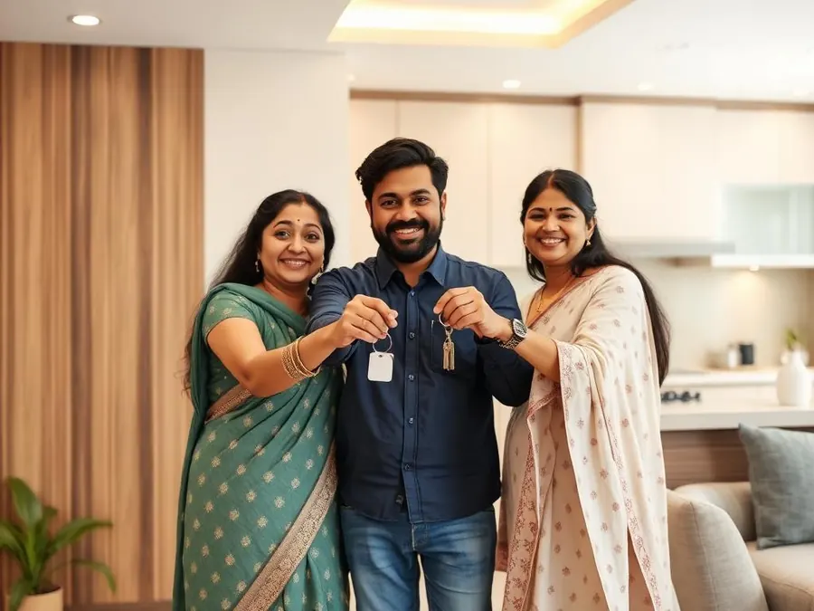 Family holding the keys to their new home
