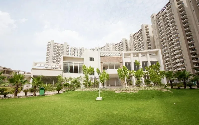 Apartment community with a landscaped lawn