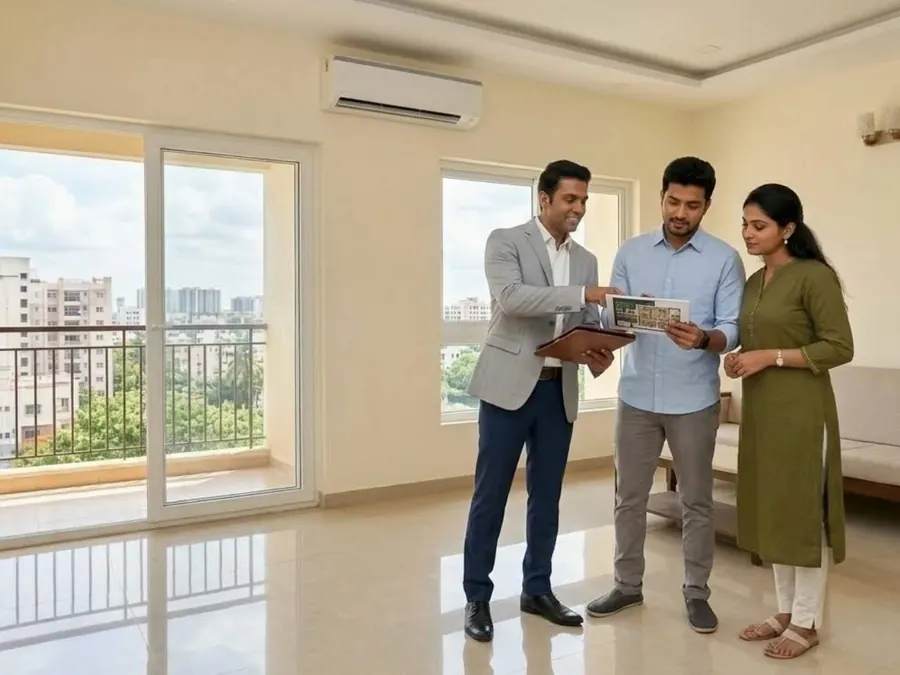 Advisor walking clients through an apartment